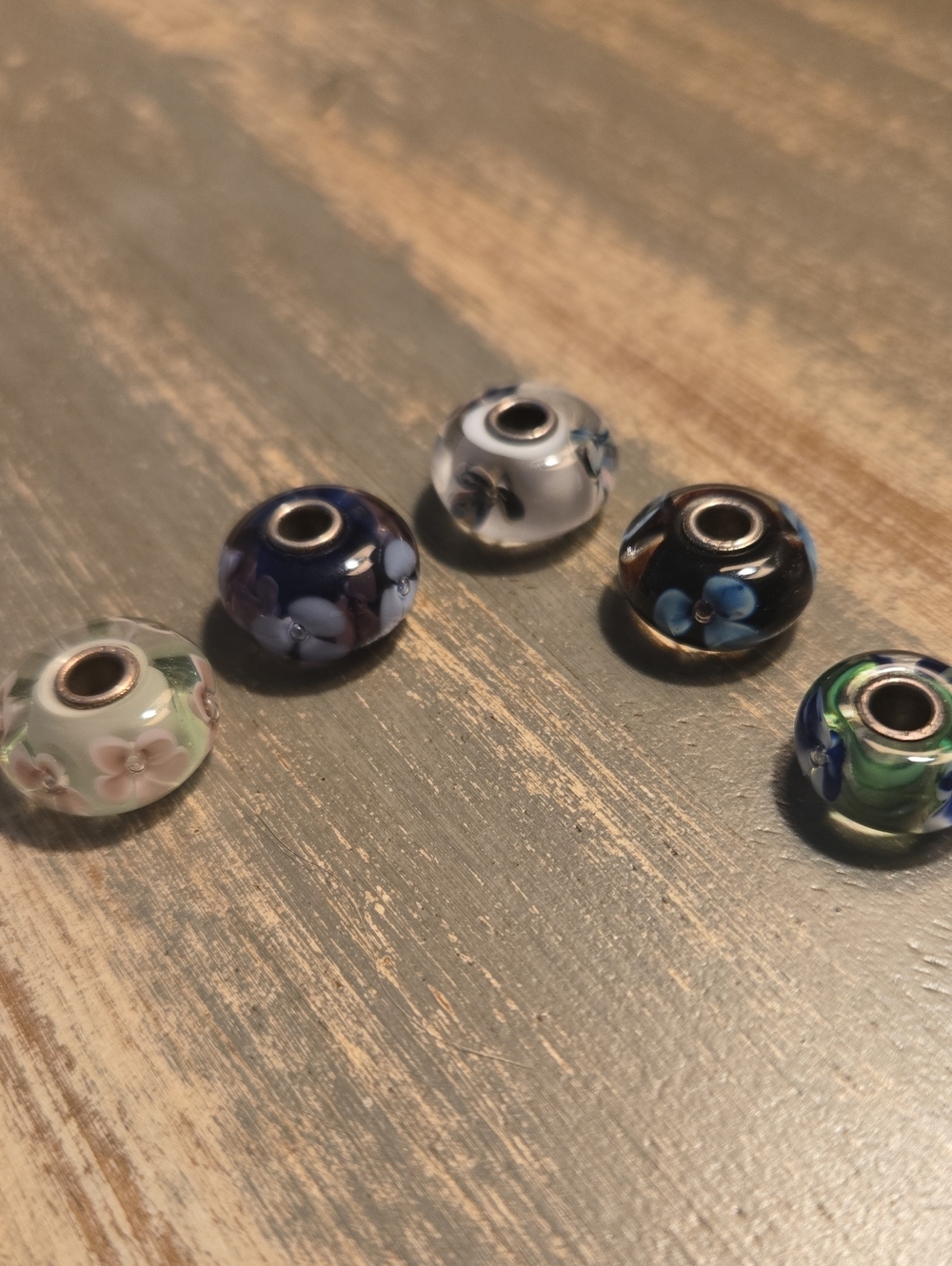 Trollbeads Floral Glass Charm Beads in Blue, Green, White, Black